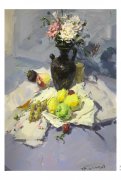 高考美术优秀色彩范画-水果插花瓶摆放在纸